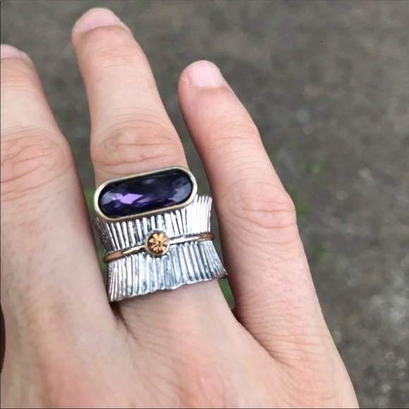 *NEW*Vintage Silver Filled Big Cool Amethyst Ring - Picture 2 of 5